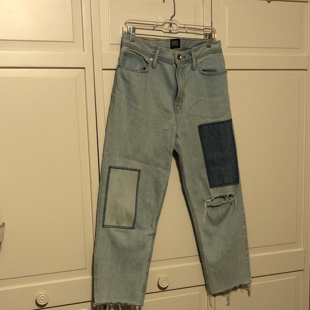 BOG Light Blue Patchwork Jeans w raw hem